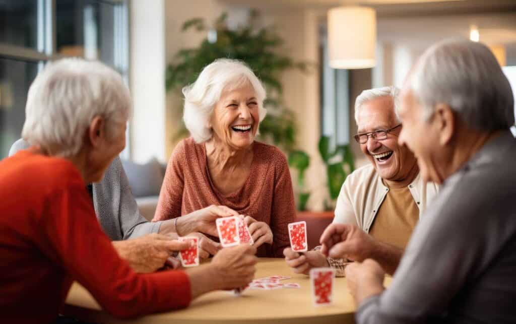 seniors laughing in senior home
